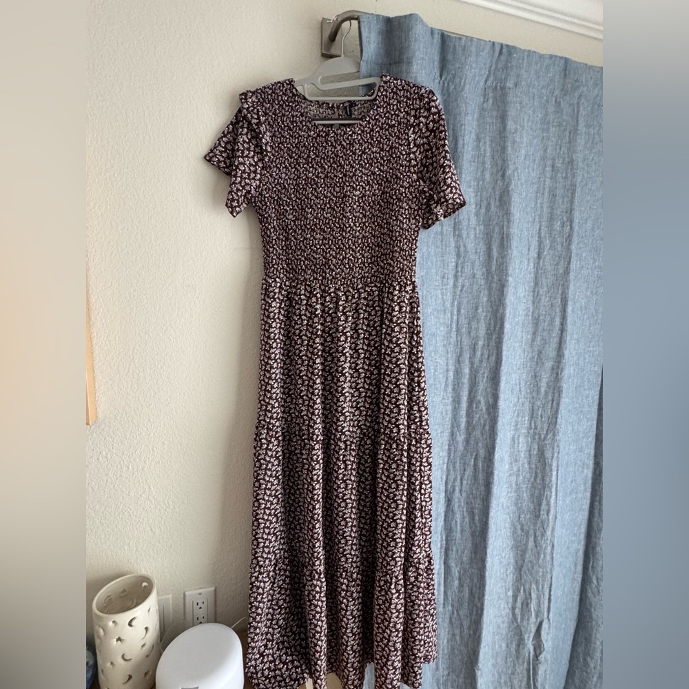 Brown and White Patterned Maxi Dress